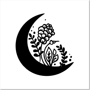 Boho Flower Moon Art T-Shirt Posters and Art